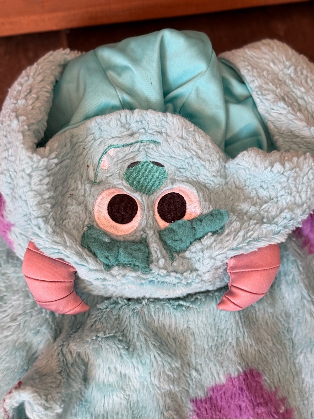 Disney Kids Monster Hooded Plush Pajamas in Aqua with Pink Horns
